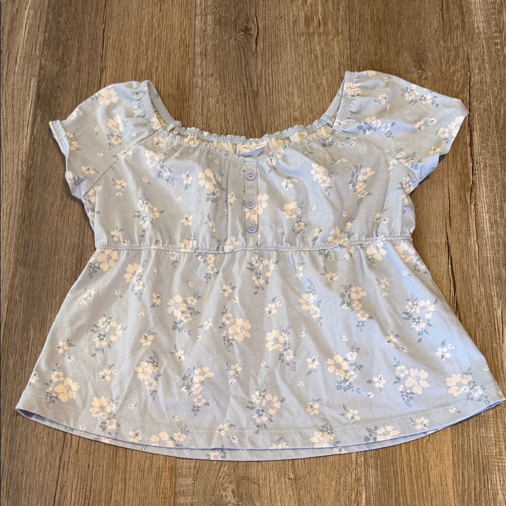 abercrombie kids Light Blue Floral Button-Front Peasant Top